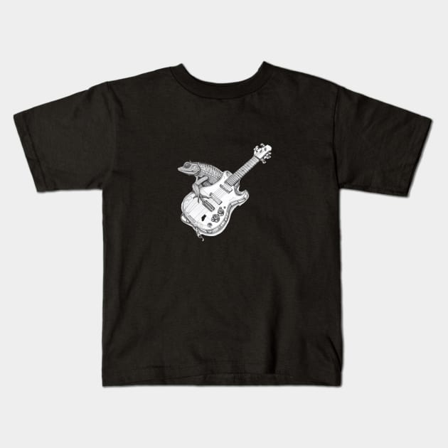 Chameleon plays guitar Kids T-Shirt by  art white